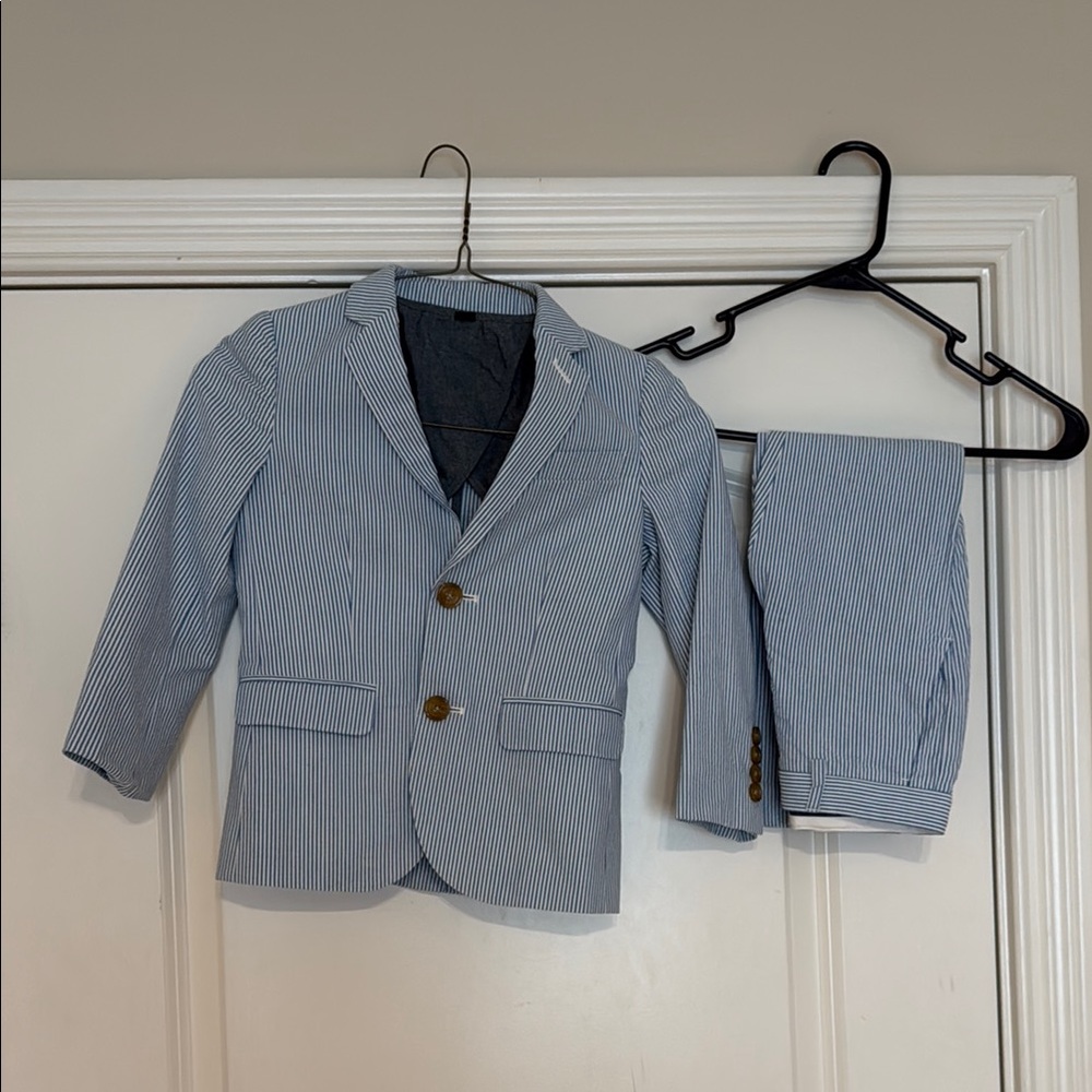 Boy’s Crewcuts Seersucker Blue Striped Blazer and Pants Set